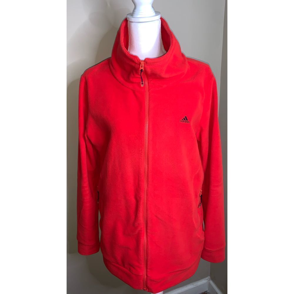 Large Like New Red Fleece Adidas Zip up Jacket With Side Pockets black Trefoil